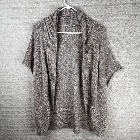 PETER NYGARD Cardigan 2X Tan Rolled Cap Sleeve Sweater Shawl Collar - Picture 12 of 16